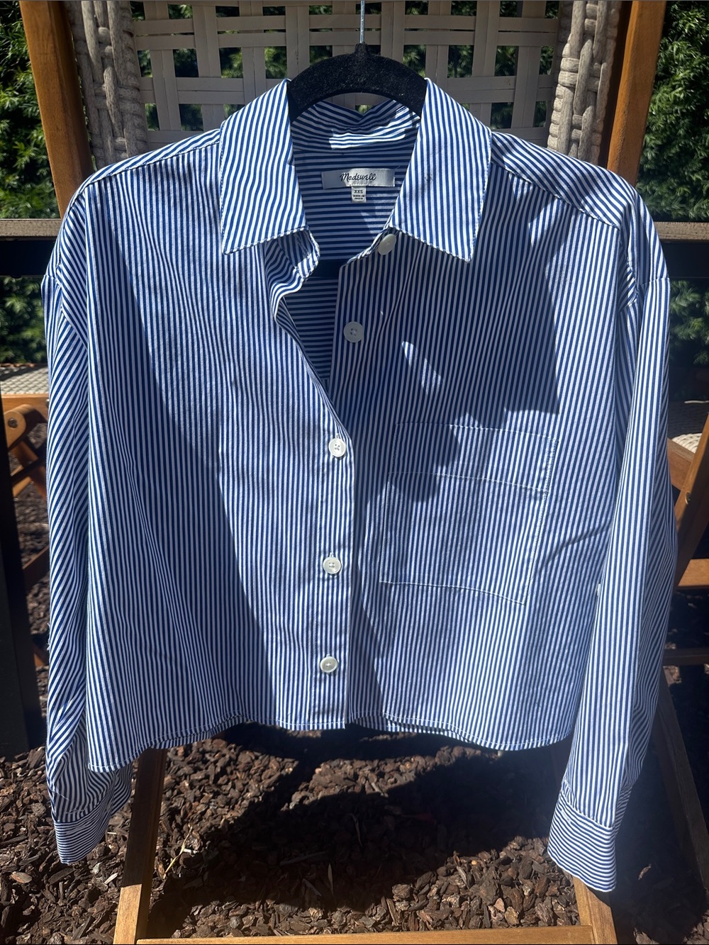 Madewell Navy and White Striped cropped Button-Down Shirt